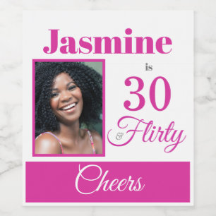 30 und Kokettes Personalisiertes Foto, Hot-Pink-We Weinetikett