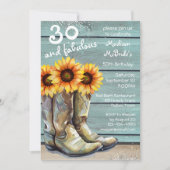 30 und üppiger rustikaler Western Sonnenblumen Einladung (Vorderseite)