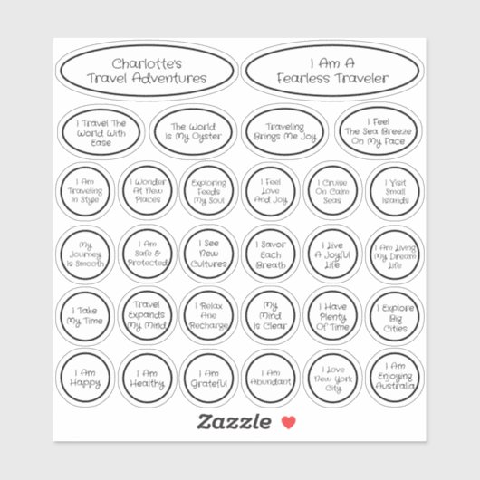 30 Vorlage für Niedliche Schwarz-Weiß-Reisebestäti Aufkleber (Blatt)