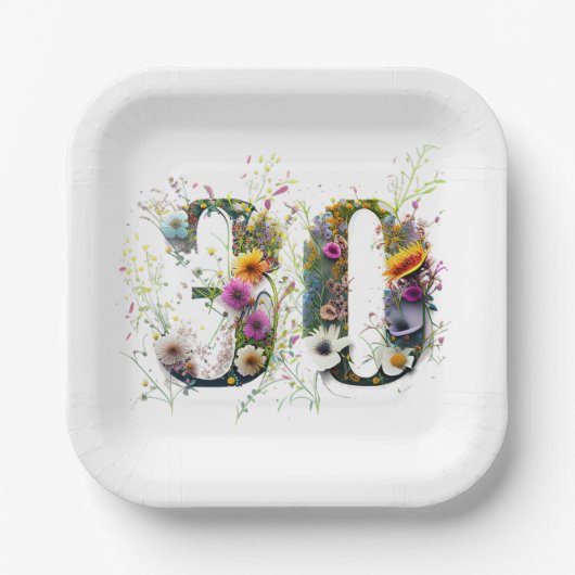 30 Wildblumen zum Geburtstag Pappteller (Vorderseite)