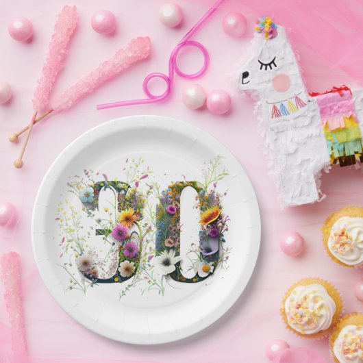 30 Wildblumen zum Geburtstag Pappteller (Party)