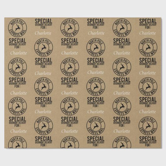 30" x15" Kraft Schwarz-Weiß-Name Nordpol Geschenkpapier (Flach)