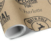 30" x15" Kraft schwarzer Name Nordpol aus Santa Geschenkpapier (Rolleneckpunkt)