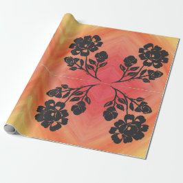 30"x6" Wrapping Paper Orange Rote Rose Silhouette Geschenkpapier