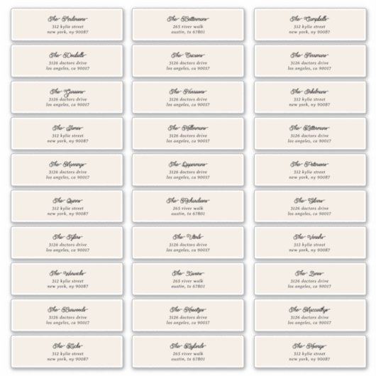 30 x persönliche Cream Black Guest Envelope-Adress Aufkleber (Vorderseite)