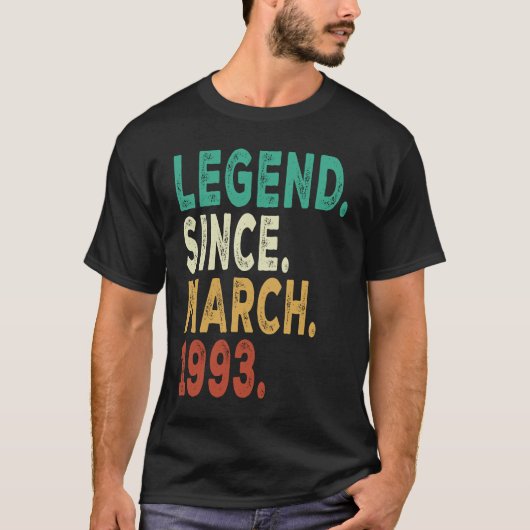 30 Years Old Men Women Legend Since March 1993 30t T-Shirt (Vorderseite)