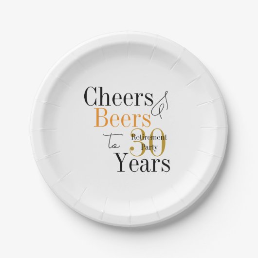 30 Years Retirement Cheers and Beers Minimal Party Pappteller (Vorderseite)