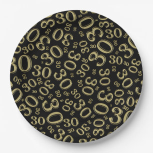 30. Zufallszahlenmuster Gold/Schwarz Pappteller