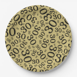 30. Zufallszahlenmuster Schwarz/Gold Pappteller