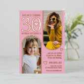 30. zwei Bögen Geburtstag rosa rosa Goldherzen Folieneinladung (Stehend vorne)