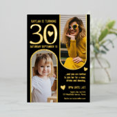 30. zwei Bögen Geburtstag schwarze goldene Herzen Folieneinladung (Stehend vorne)