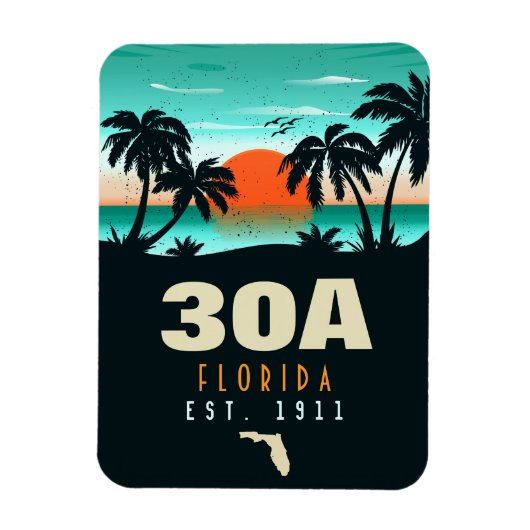30a Route Florida Retro Sunset Souvenirs 60er Magnet (Vertikal)