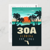 30a Route Florida Retro Sunset Souvenirs 60er Postkarte (Vorne/Hinten)