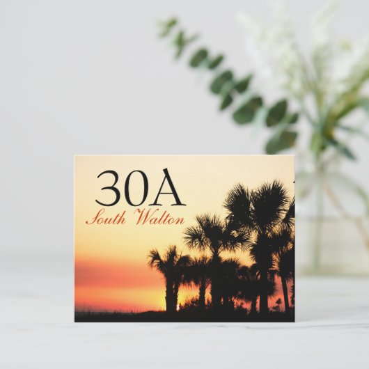 30A - South Walton Palm Tree Sunset Postkarte (Stehend Vorderseite)