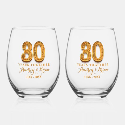 30th Anniversary Personalized Weinglas Ohne Stiel (Vorderseite)