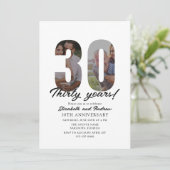 30th Anniversary with Photo Minimalist Einladung (Stehend Vorderseite)