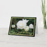 30th Bday Marie White Roses Elegant Gold Frame Karte<br><div class="desc">Wünschen Sie jemanden glücklichen Geburtstag mit dieser eleganten, anpassbaren, weißen Rosen Geburtstagskarte mit elegantem kursiven Drehbuch / Typografie (Version 2, mit einem goldenen Rahmen über der Blume Bild). Sie können den Namen und die Anzahl der Jahre einfach ändern, indem Sie auf Personalisieren klicken. Wenn die Jahre eine Single-Ziffer sind, dann...</div>