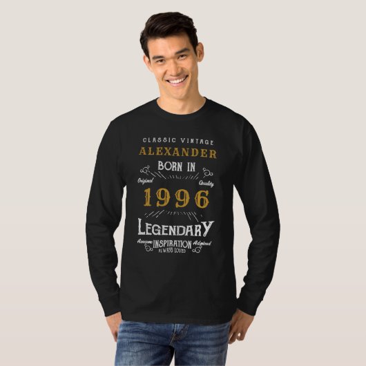 30th Birthday 1996 Add Name Black Gold Legendary T-Shirt (Vorne ganz)