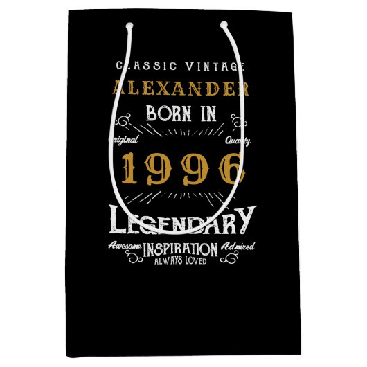30th Birthday 1996 Add Name Legend Black Gold Mittlere Geschenktüte (Vorderseite)