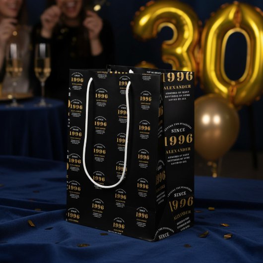 30th Birthday 1996 Black Gold Chic Elegant Mittlere Geschenktüte