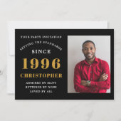 30th Birthday 1996 Black Gold Personalized Photo Einladung (Vorderseite)