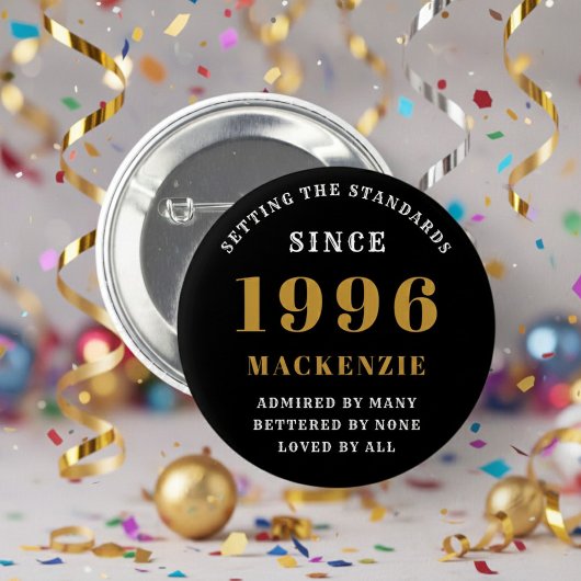 30th Birthday 1996 Elegant Chic Black Gold Button
