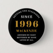 30th Birthday 1996 Elegant Chic Black Gold Button (Vorderseite)