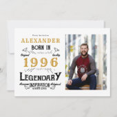 30th Birthday 1996 Legend White & Gold Photo Einladung (Vorderseite)