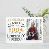 30th Birthday 1996 Legend White & Gold Photo Einladung (Stehend Vorderseite)