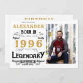 30th Birthday 1996 Legend White & Gold Photo Einladung (Vorne/Hinten)