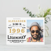 30th Birthday 1996 Legend White & Gold Photo Einladung (Stehend Vorderseite)