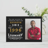30th Birthday 1996 Vintage Black Gold Personalized Einladung (Stehend Vorderseite)