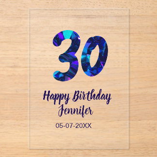 30th birthday add name date year blue sparkle  acryleinladungen