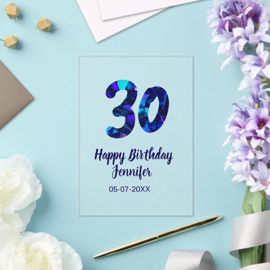 30th birthday add name date year blue sparkle  acryleinladungen (In Situ (Hochzeit))