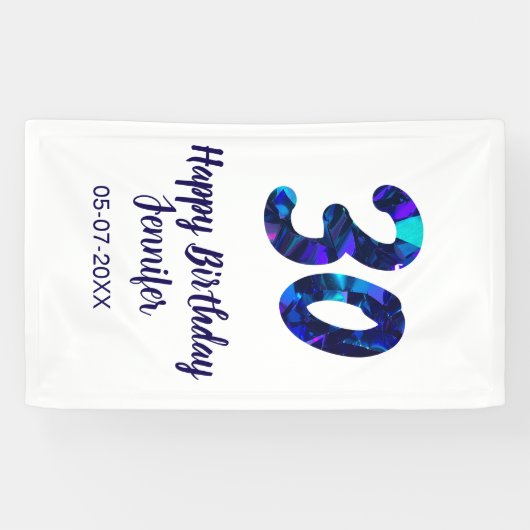 30th birthday add name date year blue sparkle banner (Horizontal)