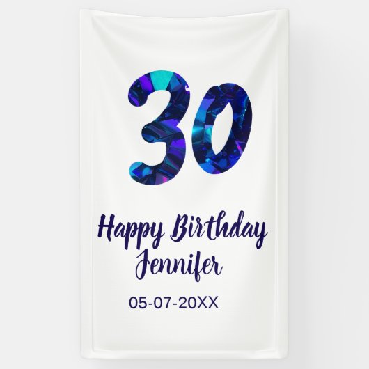 30th birthday add name date year blue sparkle  banner (Vertikal)