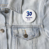 30th birthday add name date year blue sparkle  button (Beispiel)