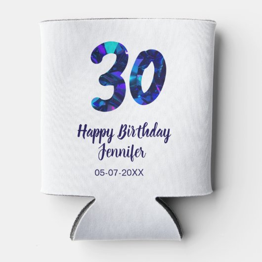 30th birthday add name date year blue sparkle dosenkühler (Vorderseite)