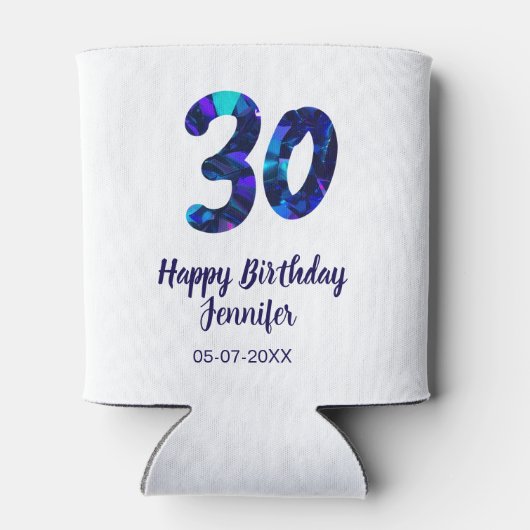 30th birthday add name date year blue sparkle  dosenkühler (Rückseite)