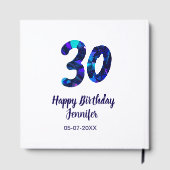 30th birthday add name date year blue sparkle gästebuch (Rückseite)