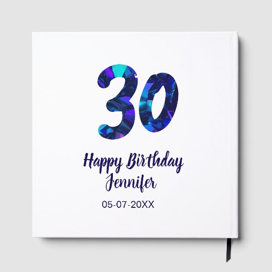 30th birthday add name date year blue sparkle gästebuch (Rückseite)
