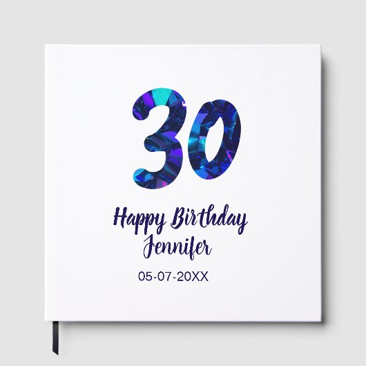 30th birthday add name date year blue sparkle gästebuch (Vorderseite)
