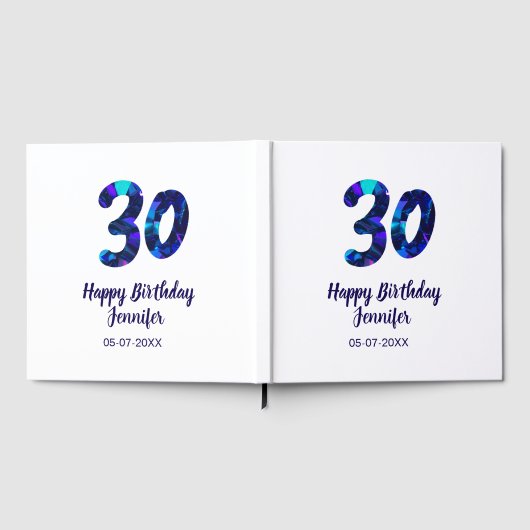 30th birthday add name date year blue sparkle gästebuch (Voll)