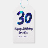 30th birthday add name date year blue sparkle  geschenkanhänger (Vorderseite)