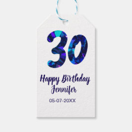 30th birthday add name date year blue sparkle  geschenkanhänger