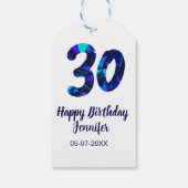 30th birthday add name date year blue sparkle geschenkanhänger (Rückseite)