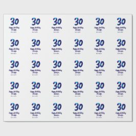 30th birthday add name date year blue sparkle  geschenkpapier