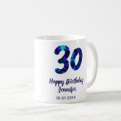 30th birthday add name date year blue sparkle  kaffeetasse (VorderseiteRechts)