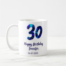 30th birthday add name date year blue sparkle 