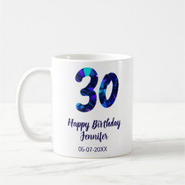 30th birthday add name date year blue sparkle  kaffeetasse